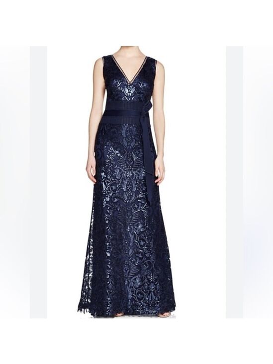 Tadashi Shoji Dresses & Skirts - Tadashi Navy Blue V Neck Sequins maxi dress